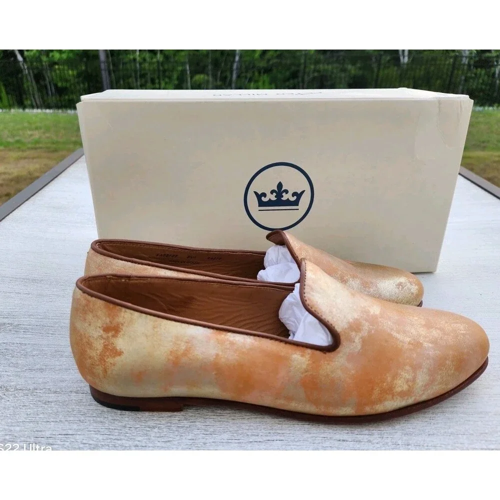 New Peter Millar Women's 8.5 M Belgian Walker Flats Shoes NIB $199 Gold